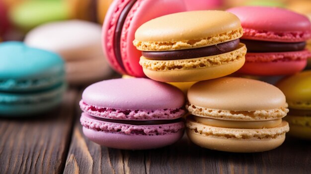 colorful macaroons on table close up