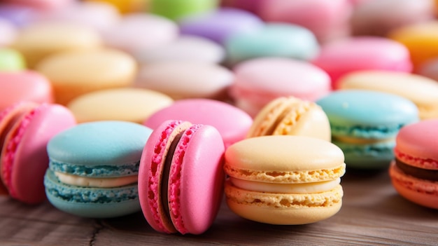 colorful macaroons on table close up