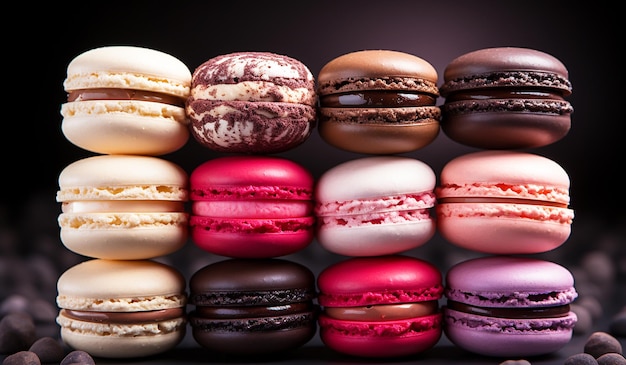 colorful macaroons on a wooden table