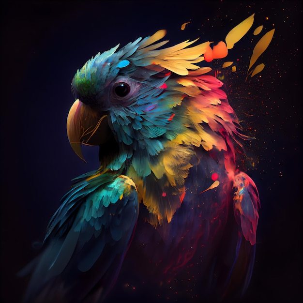 Colorful macaw parrot isolated on black background illustration