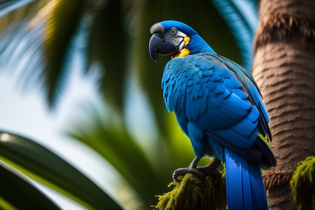 colorful of macaw sitting on tree