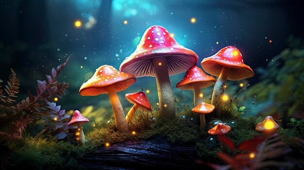 colorful magic mushrooms vivid realistic