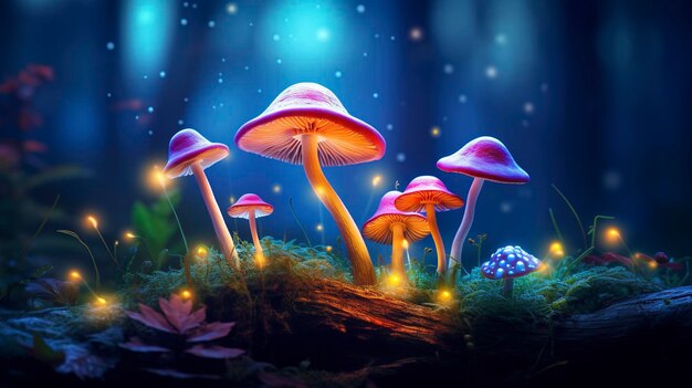 Colorful magic mushrooms vivid realistic