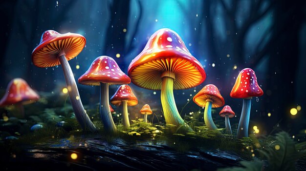 Colorful magic mushrooms vivid realistic