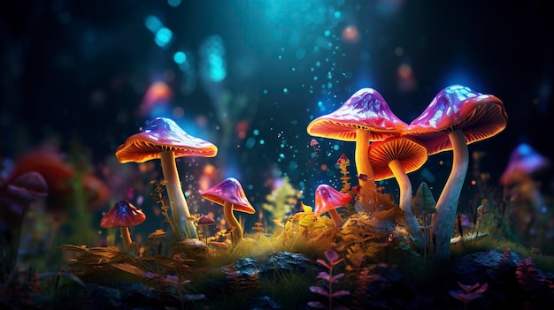 colorful magic mushrooms vivid realistic