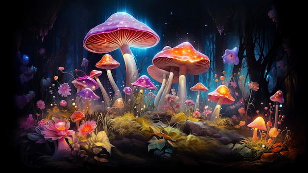 colorful magic mushrooms vivid realistic