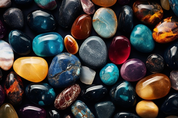 Colorful and Magical Gemstones on Black Background