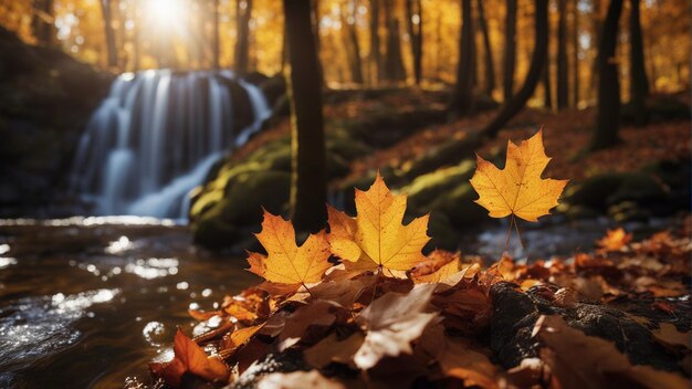 Photo a colorful majestic waterfall in national park forest during autumn