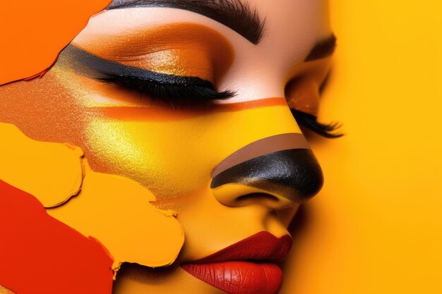 Colorful make up isolated on yellow background