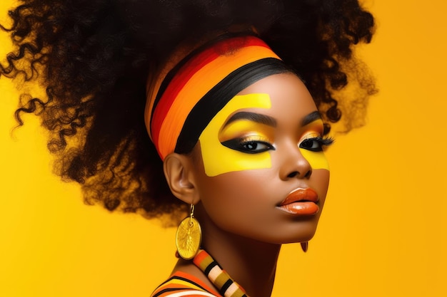 Colorful make up isolated on yellow background