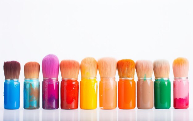 Photo colorful makeup brushes in a row