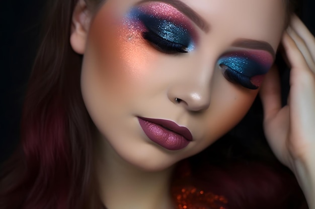 Colorful Makeup Look with Glitter Accents Generative Ai