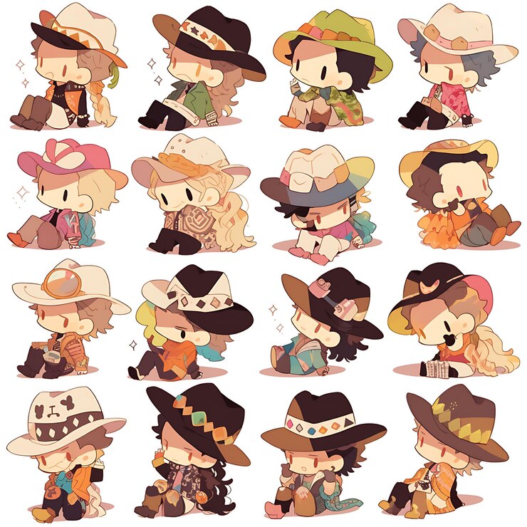 Photo 다채로운 남성 브라질 chibi kawaii gacho 패션 earthy tones cowbo 귀여운 캐릭터 컬렉션