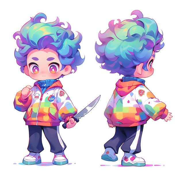 Colorful Male Chibi Kawaii Chef Casual Street Style Vibrant Colors Ki Creative Collections design