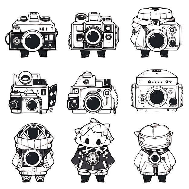 Colorful Male Chibi Kawaii Photographer Retro Style Monochrome Camera Creative Collections design