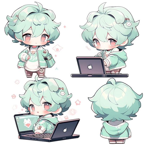 Colorful Male Chibi Kawaii Web Developer Geek Chic Style Techie Color Creative Collections design