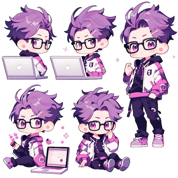 Colorful Male Chibi Kawaii Web Developer Geek Chic Style Techie Color Creative Collections design