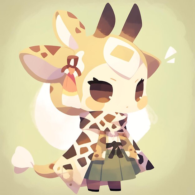 Photo colorful male giraffe chibi kawaii african safari fashion concept kha cute character collection