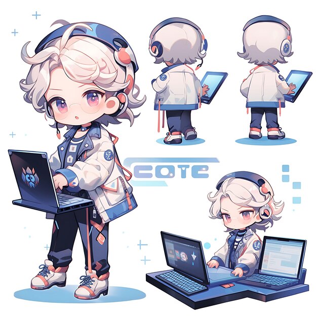 Colorful Male It Specialist Chibi Kawaii Tech Support Geek Fashion Te anime character collections
