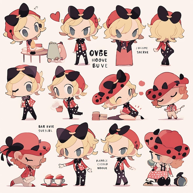 Photo colorful male ladybug chibi kawaii french fashion concept red and bla cute character collection