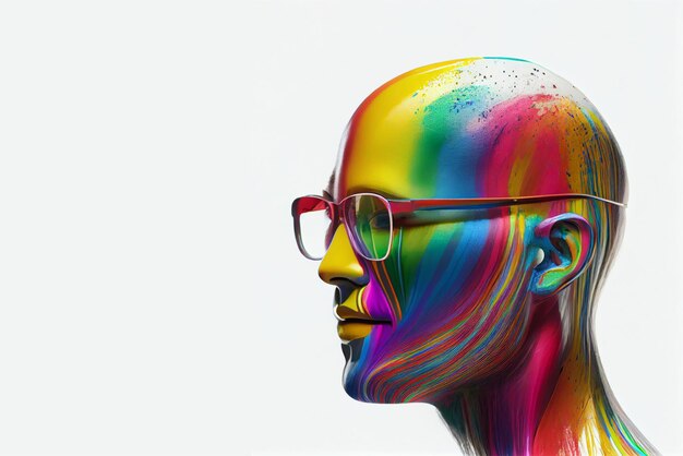 A colorful man with glasses and rainbow colored glasses