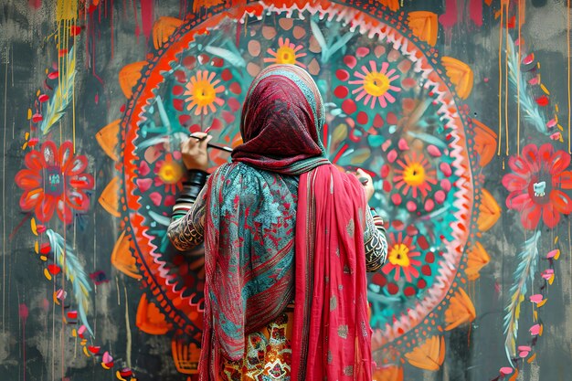 Photo colorful mandala creation for holi