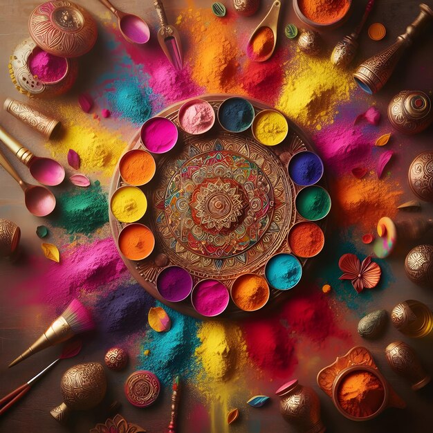 Colorful mandala design Indian Happy Holi festival of colors art concept