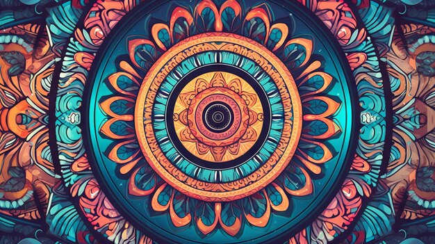 A colorful mandala with a circle in the center.