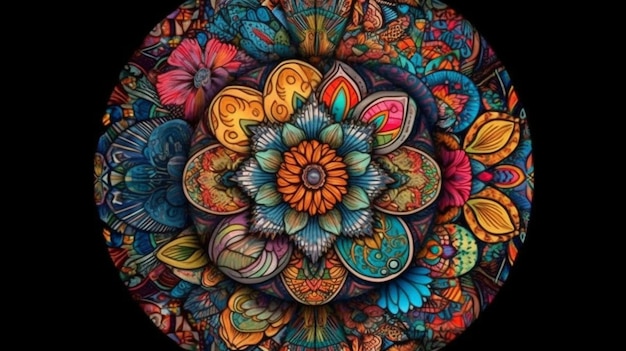 A colorful mandala with a flower pattern.