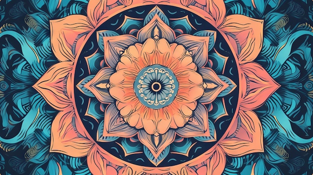 A colorful mandala with a flower pattern.