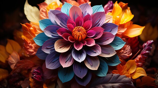 A colorful mandala with a large flower in the center