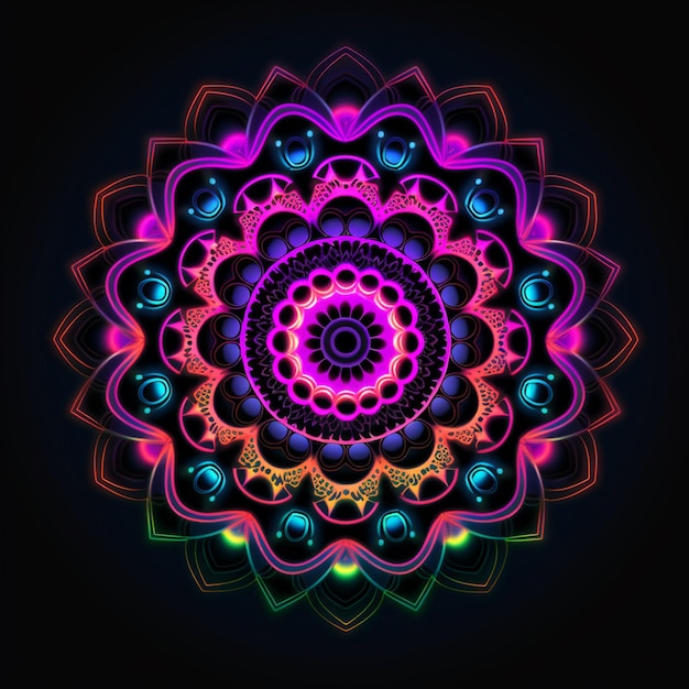 Foto un mandala colorato con colori al neon su di esso.