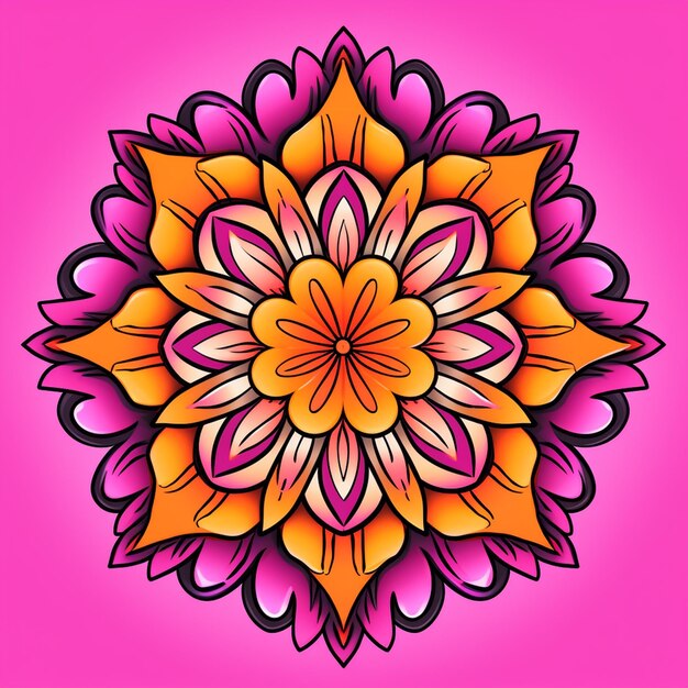 A colorful mandala with a pink background.