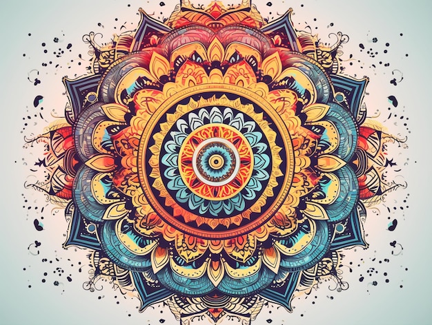 A colorful mandala with a symbol of peace.