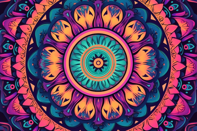 A colorful mandala with the word peace on it.