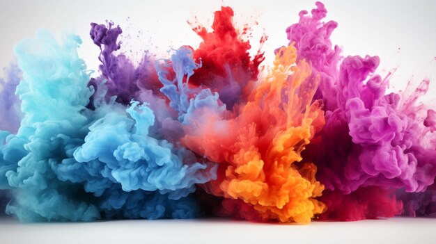 Colorful many powder explosion on white background spots of multicolored paint