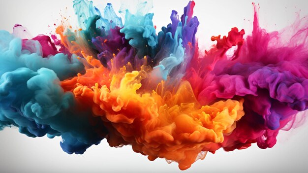 Colorful many powder explosion on white background spots of multicolored paint