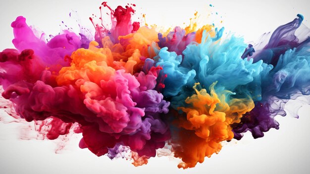 Colorful many powder explosion on white background Spots of multicolored paint