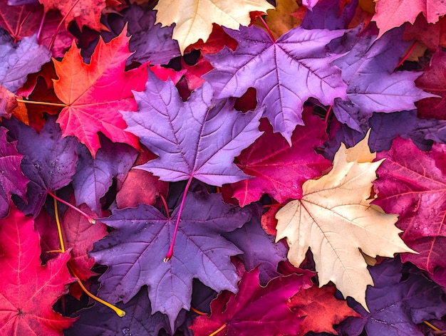 가을에 떨어지는 형형색색의 단풍잎은 아름다운 무늬를 이룬다