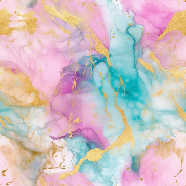 A colorful marble background with gold and teal colors.