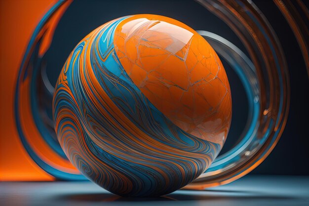 Colorful marble ball on a solid colour background Closeup ai generative