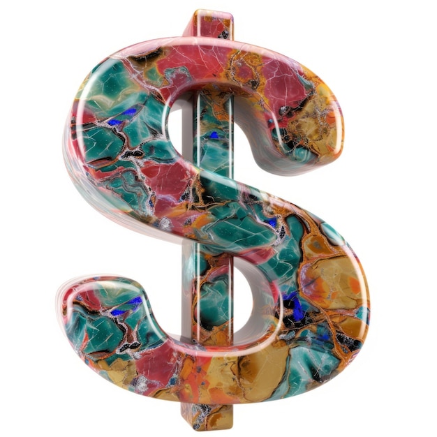 Colorful Marble Dollar Sign on White Background