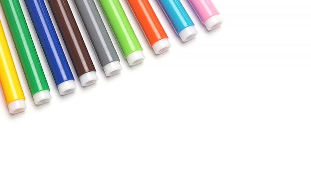 Colorful marker pen set on isolated space with clipping path.