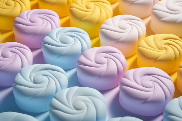 Colorful marshmallows on a light background 3d rendering