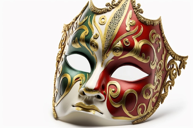 A colorful mask is displayed against a white background.