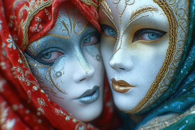 ヴェネツィアの伝統的なカーニバルでカラフルなマスクと衣装 ベネツィアのカーニバル マルディ・グラ