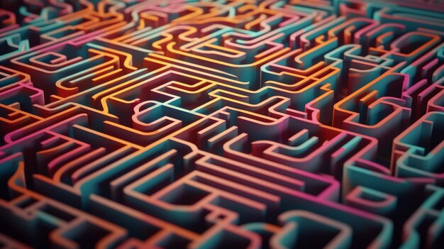 A colorful maze with the letters q and n on it