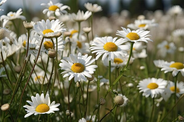 Colorful meadow filled with white and yellow flowers Generative AI