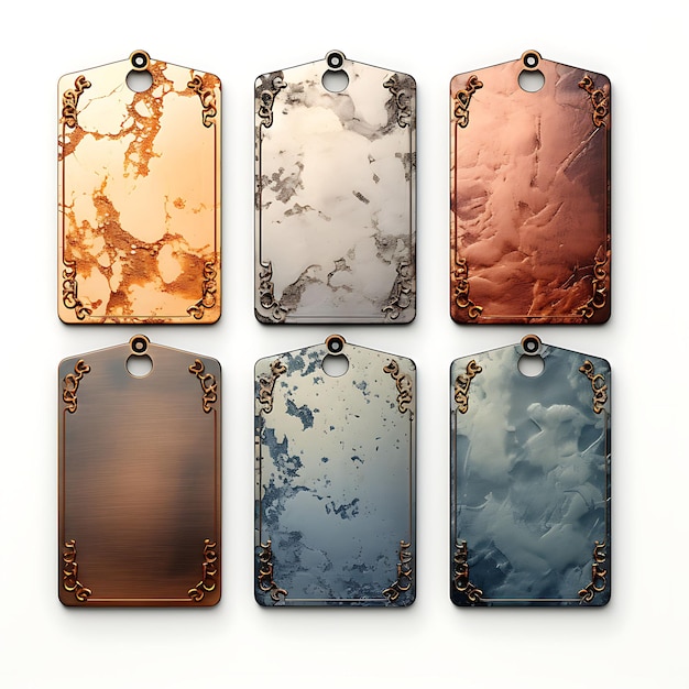 Photo colorful of metal etching workshop tag card metal tag card irregular sha sketch watercolor style