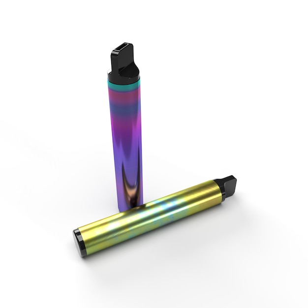 Colorful Metalic smoke Disposable Vape Pen Electronic Cigarette Isolated on a White background